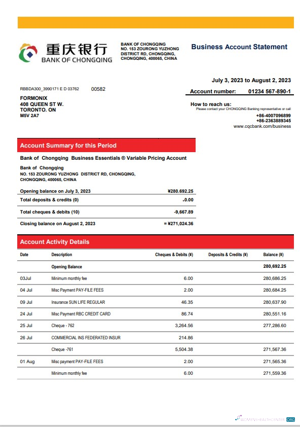 Download Bank of Chongqing enterprise statement Word and PDF template Photoshop template